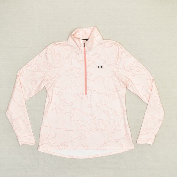 Under Armour Women 1/4 Zip Pullover Sweatshirt Polyester Pink L Fitted Coldgear - Picture 2 of 8